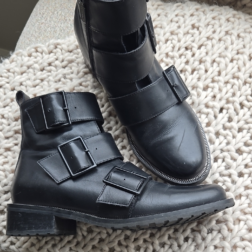 Stylish Black Buckle Ankle Boots